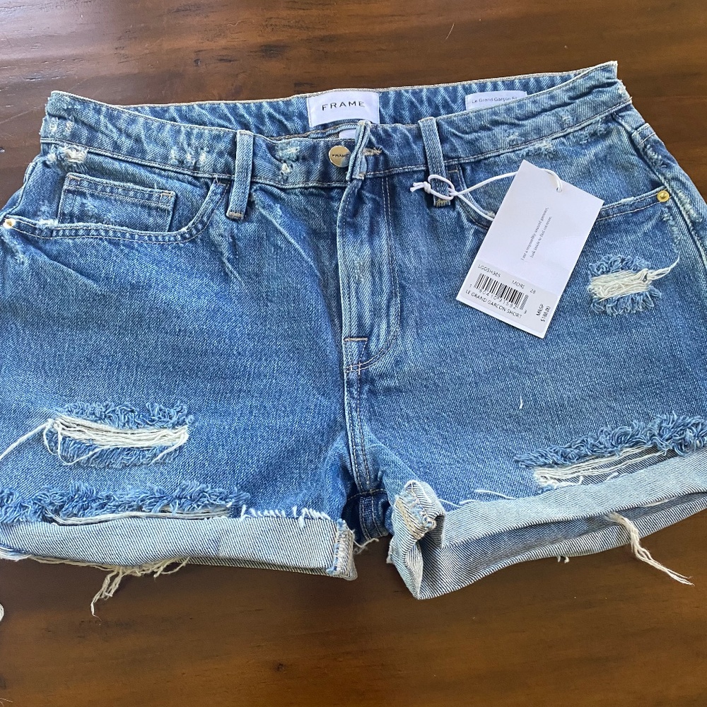 Frame Le Grand Garçon Shorts in Denim